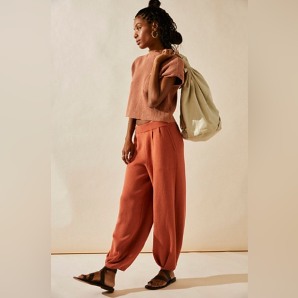 Free People Cropped Knit Sweater in Terracotta Pink